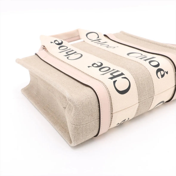 Chloe Pink and Beige Canvas Small Woody Tote Bag [Clearance Sale]
