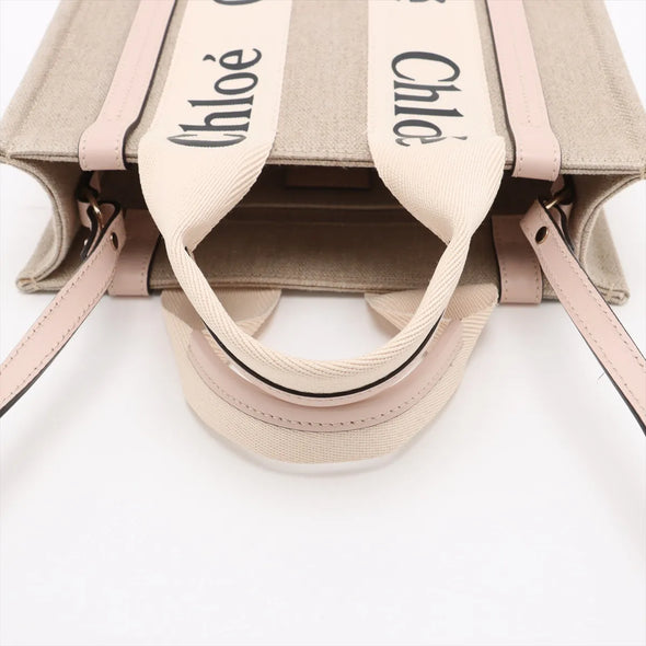 Chloe Pink and Beige Canvas Small Woody Tote Bag [Clearance Sale]