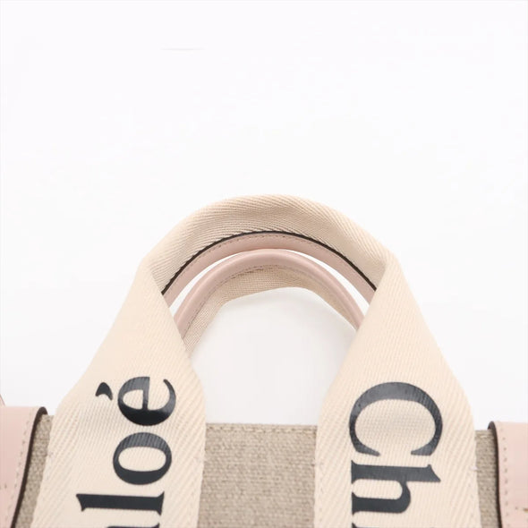 Chloe Pink and Beige Canvas Small Woody Tote Bag [Clearance Sale]