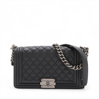Chanel Black Caviar Calfskin Boy Chanel Flap Closure Handbag [Clearance Sale]