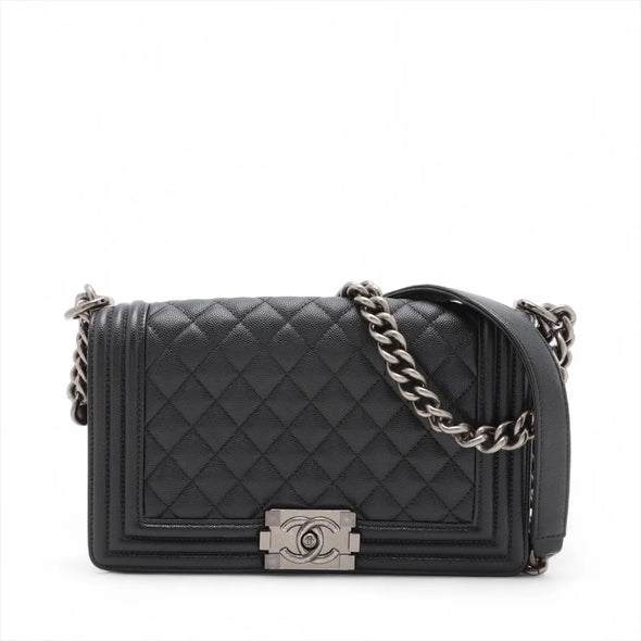 Chanel Black Caviar Calfskin Boy Chanel Flap Closure Handbag [Clearance Sale]