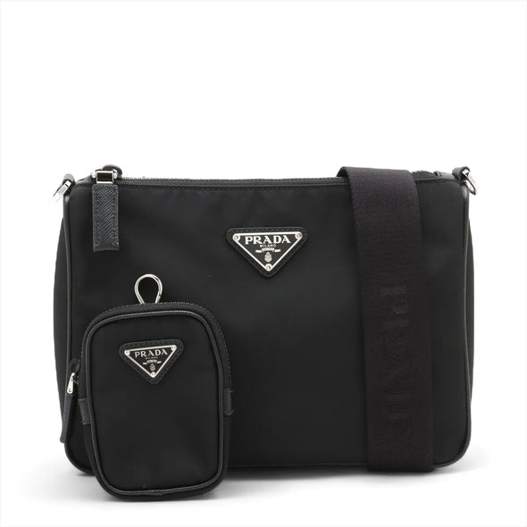 Prada Black Re-Nylon and Saffiano Leather Shoulder Bag [Clearance Sale]