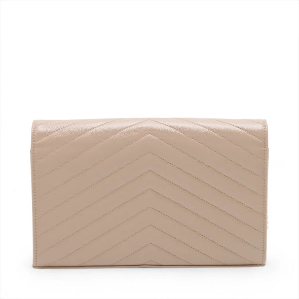 Saint Laurent Beige Grained Leather Cassandre Chain Wallet [Clearance Sale]