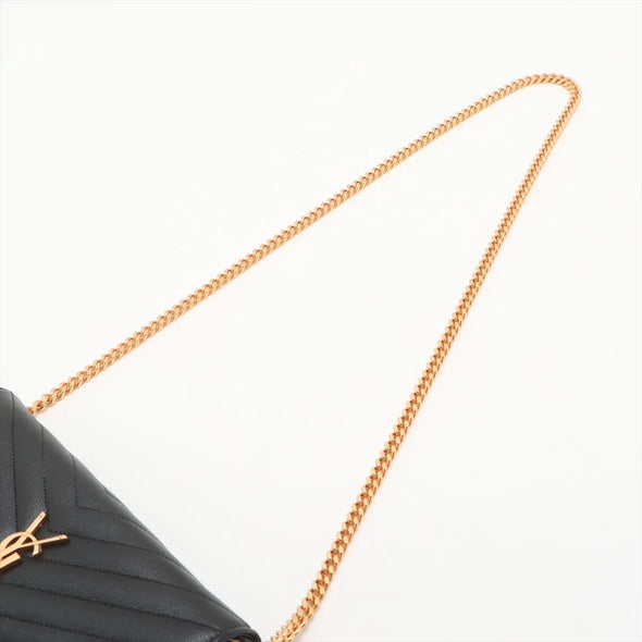 Saint Laurent Black Grained Leather Cassandre Chain Wallet [Clearance Sale]