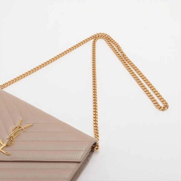 Saint Laurent Beige Grained Leather Cassandre Chain Wallet [Clearance Sale]