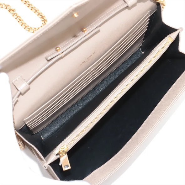 Saint Laurent Beige Grained Leather Cassandre Chain Wallet [Clearance Sale]