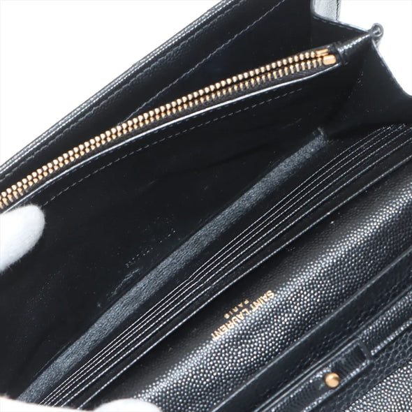 Saint Laurent Black Grained Leather Cassandre Chain Wallet [Clearance Sale]