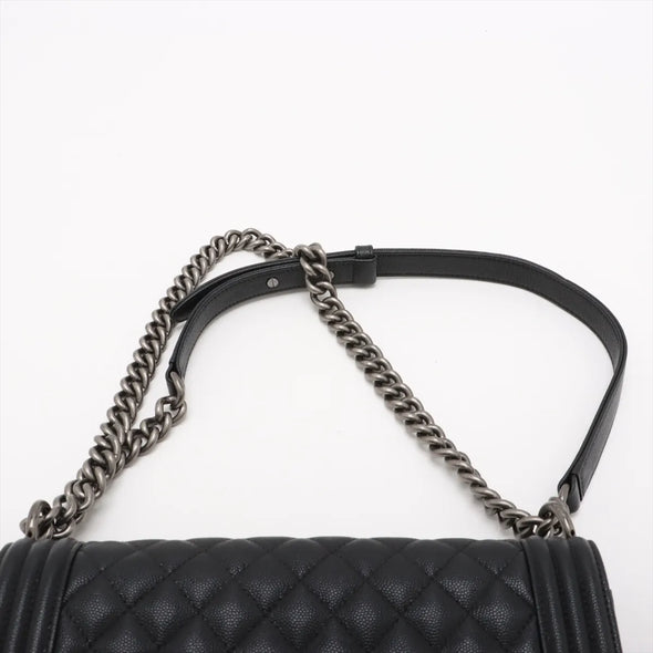 Chanel Black Caviar Calfskin Boy Chanel Flap Closure Handbag [Clearance Sale]
