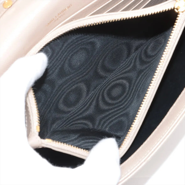 Saint Laurent Beige Grained Leather Cassandre Chain Wallet [Clearance Sale]
