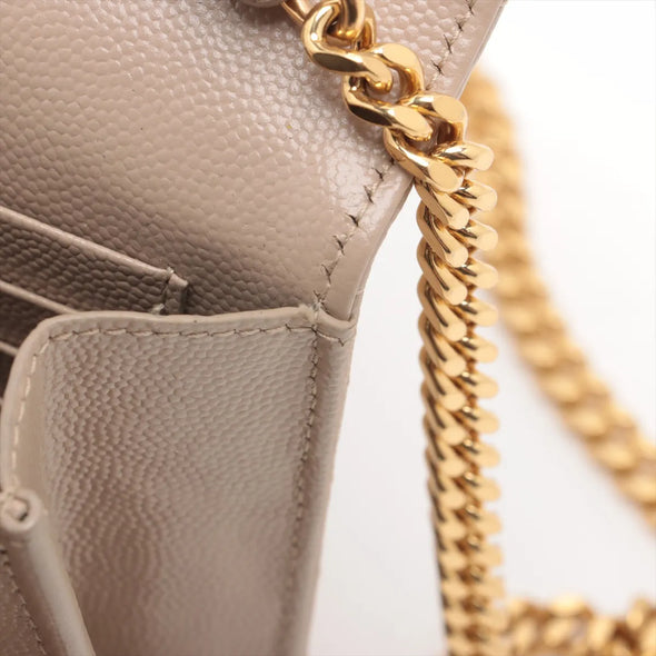 Saint Laurent Beige Grained Leather Cassandre Chain Wallet [Clearance Sale]