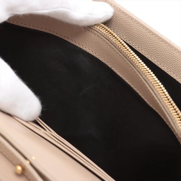 Saint Laurent Beige Grained Leather Cassandre Chain Wallet [Clearance Sale]