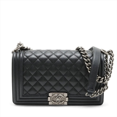 Chanel Black Caviar Calfskin Boy Chanel Flap Closure Handbag [Clearance Sale]