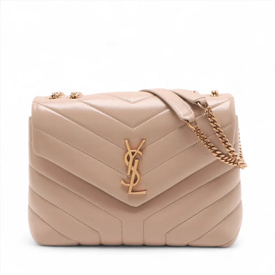 Saint Laurent Beige Leather Small Loulou Shoulder Bag [Clearance Sale]