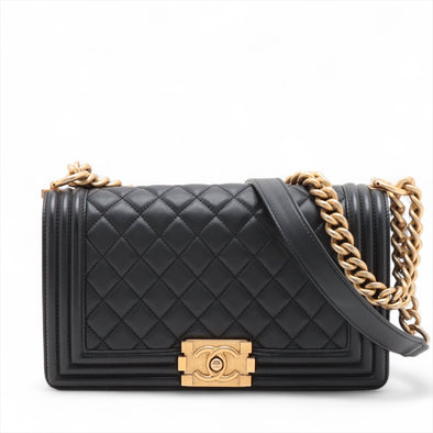 Chanel Black Caviar Calfskin Boy Chanel Flap Closure Handbag Bag [Clearance Sale]