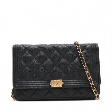 Chanel Black Caviar Leather Boy Chanel Wallet On Chain [Clearance Sale]