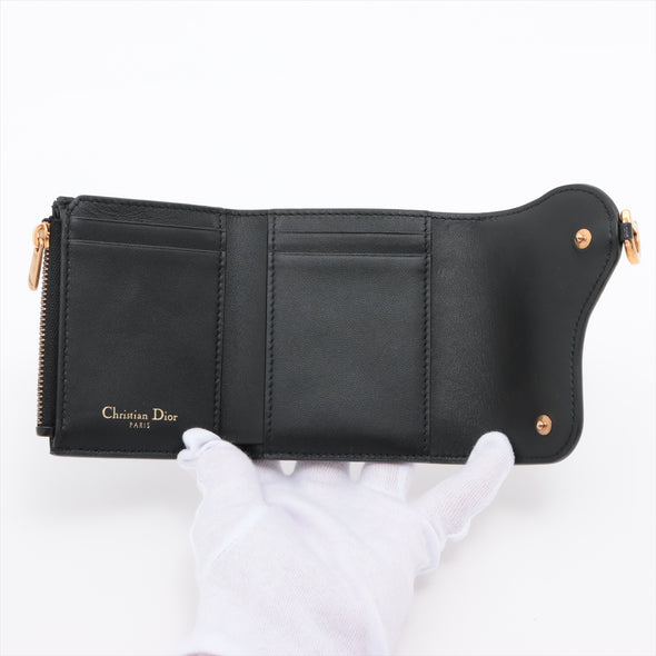 Christian Dior Black Leather Saddle Lotus Wallet [Clearance Sale]