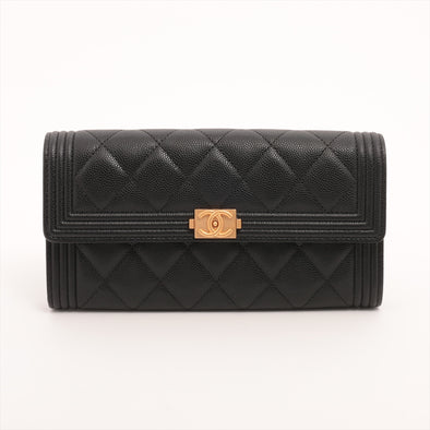 Chanel Black Caviar Leather Boy Chanel Long Flap Wallet [Clearance Sale]