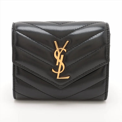 Saint Laurent Black Leather Cassandre Matelasse Multi-Folded Wallet [Clearance Sale]