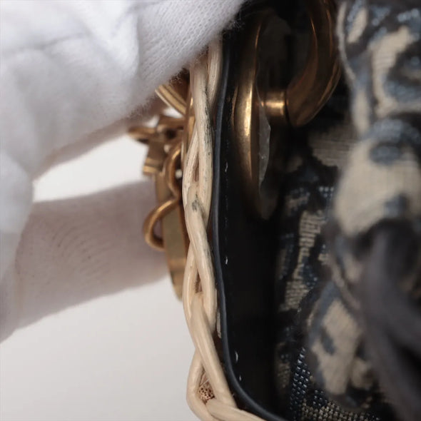 Christian Dior Natural Rattan and Blue Dior Oblique Jacquard Medium Lady Dior Handbag [Clearance Sale]