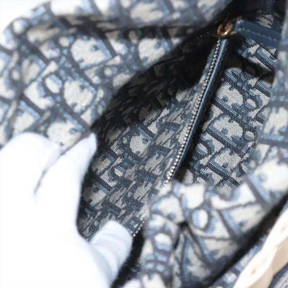 Christian Dior Natural Rattan and Blue Dior Oblique Jacquard Medium Lady Dior Handbag [Clearance Sale]