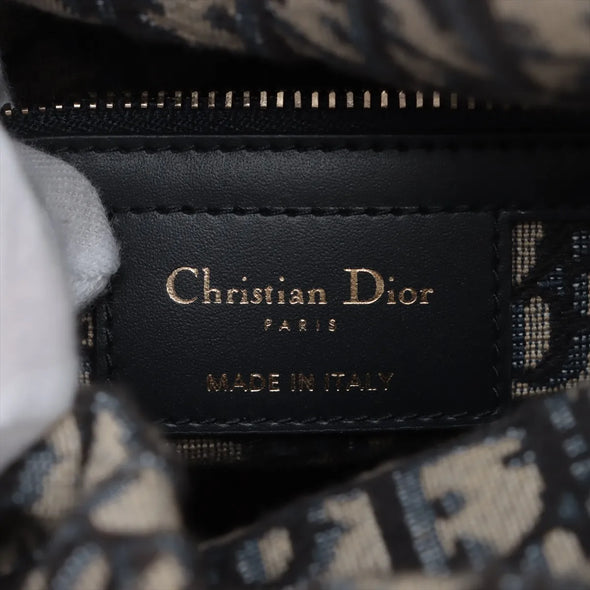 Christian Dior Natural Rattan and Blue Dior Oblique Jacquard Medium Lady Dior Handbag [Clearance Sale]