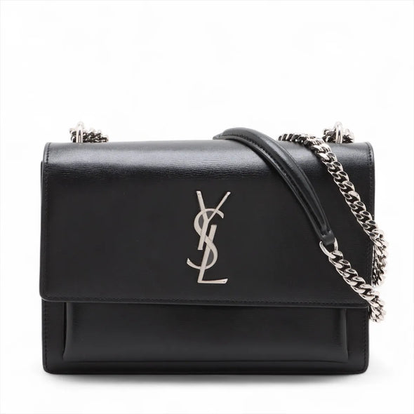 Saint Laurent Black Smooth Calfskin Leather Sunset Medium Chain Bag [Clearance Sale]