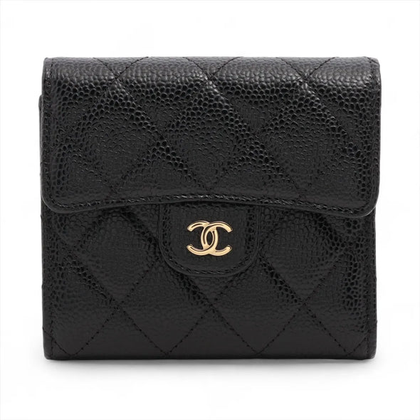 Chanel Black Caviar Calfskin Compact Wallet [Clearance Sale]
