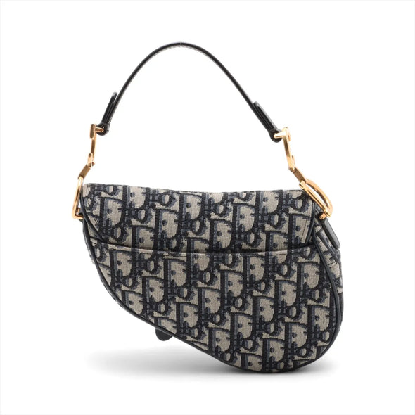 Christian Dior Blue Dior Oblique Embroidery Mini Saddle Bag with Strap [Clearance Sale]