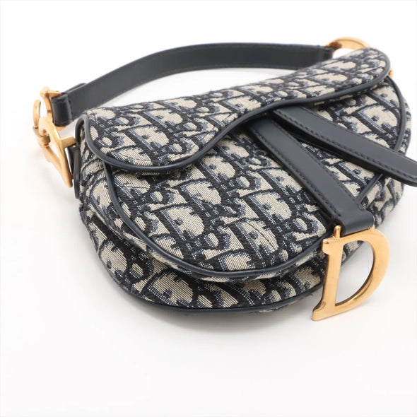 Christian Dior Blue Dior Oblique Embroidery Mini Saddle Bag with Strap [Clearance Sale]
