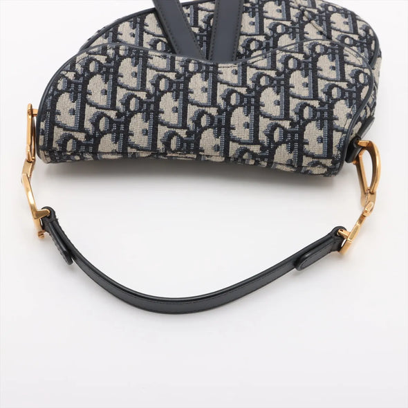 Christian Dior Blue Dior Oblique Embroidery Mini Saddle Bag with Strap [Clearance Sale]