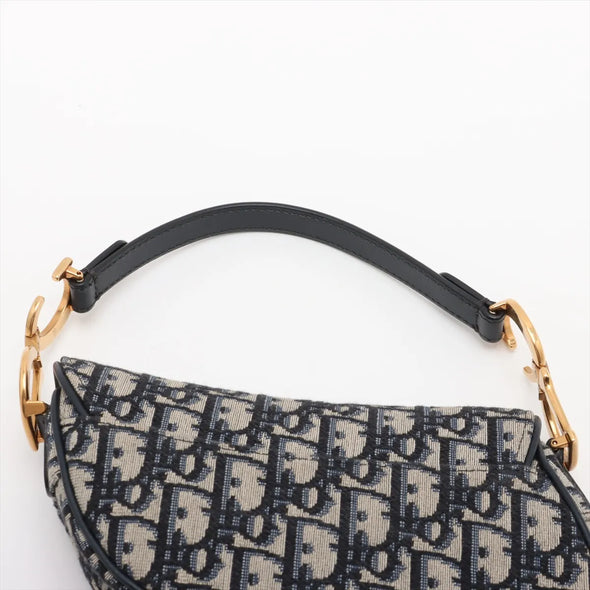 Christian Dior Blue Dior Oblique Embroidery Mini Saddle Bag with Strap [Clearance Sale]