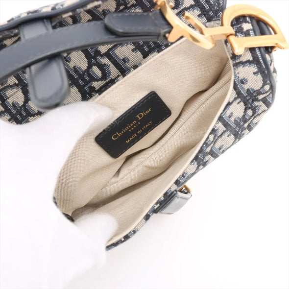 Christian Dior Blue Dior Oblique Embroidery Mini Saddle Bag with Strap [Clearance Sale]