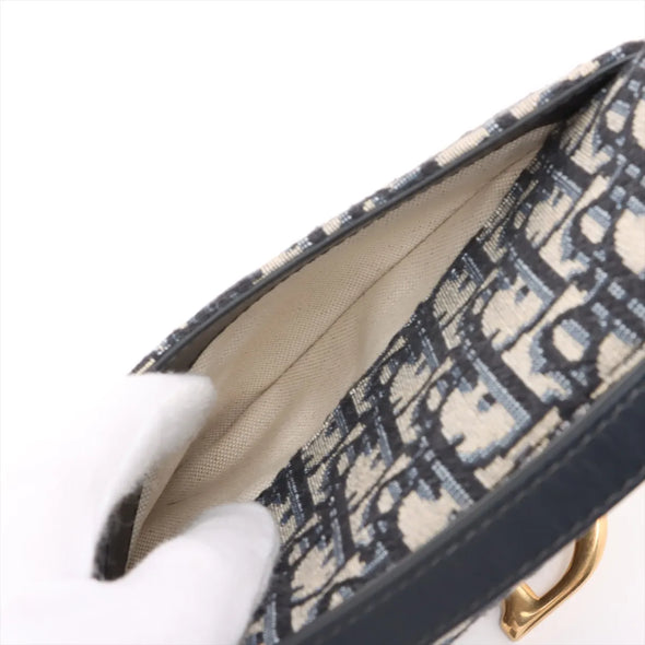 Christian Dior Blue Dior Oblique Embroidery Mini Saddle Bag with Strap [Clearance Sale]
