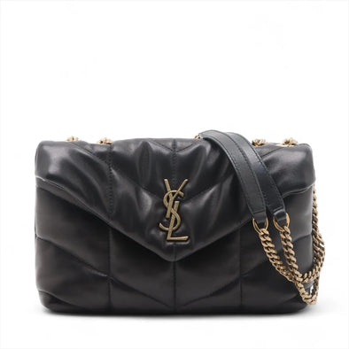 Black Quilted Lambskin Puffer Toy Bag (Goldtone Hardware)