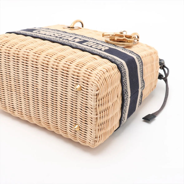 Natural Rattan and Blue Dior Oblique Jacquard Medium Lady Dior Handbag