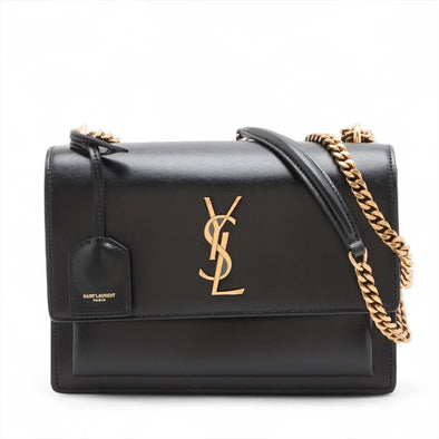 Saint Laurent Black Calfskin Leather Medium Sunset Shoulder Bag [Clearance Sale]