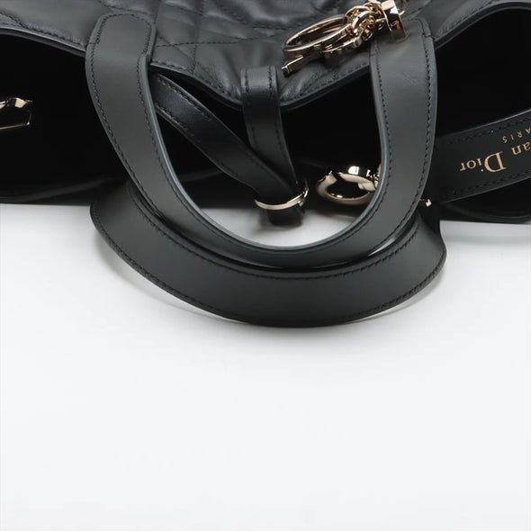 Christian Dior Black Macrocannage Leather Small Dior Toujours Vertical Tote Bag [Clearance Sale]