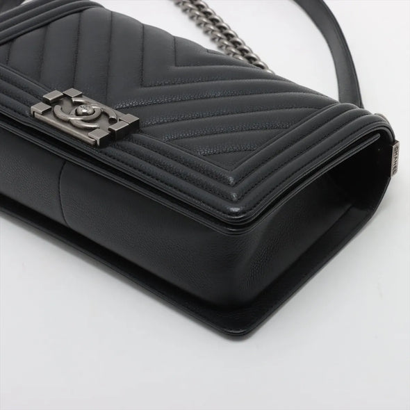 Chanel Black Caviar Calfskin Boy Chanel Flap Closure Handbag [Clearance Sale]