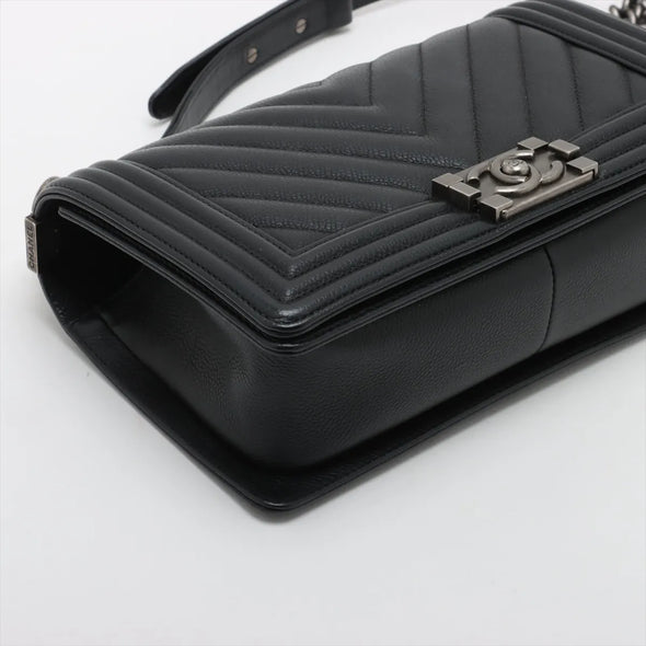 Chanel Black Caviar Calfskin Boy Chanel Flap Closure Handbag [Clearance Sale]