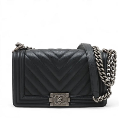 Chanel Black Caviar Calfskin Boy Chanel Flap Closure Handbag [Clearance Sale]