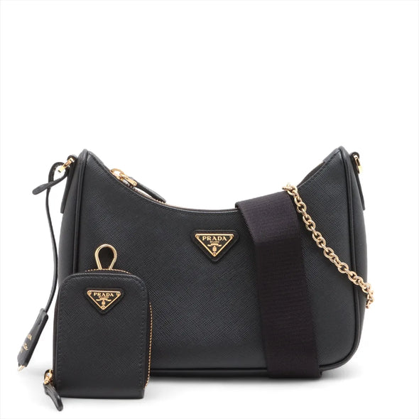Prada Black Saffiano Leather and Re-Nylon Re-Edition 2005 Shoulder Bag  [Clearance Sale]