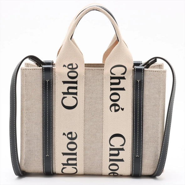 Chloe Black and Beige Canvas Small Woody Tote Bag [Clearance Sale]