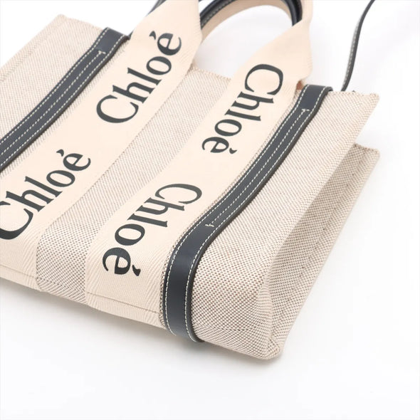 Chloe Black and Beige Canvas Small Woody Tote Bag [Clearance Sale]
