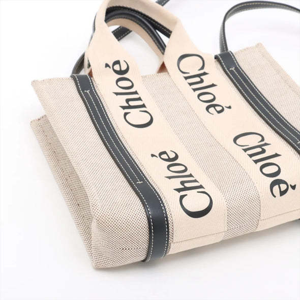 Chloe Black and Beige Canvas Small Woody Tote Bag [Clearance Sale]