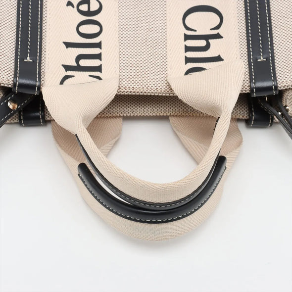 Chloe Black and Beige Canvas Small Woody Tote Bag [Clearance Sale]