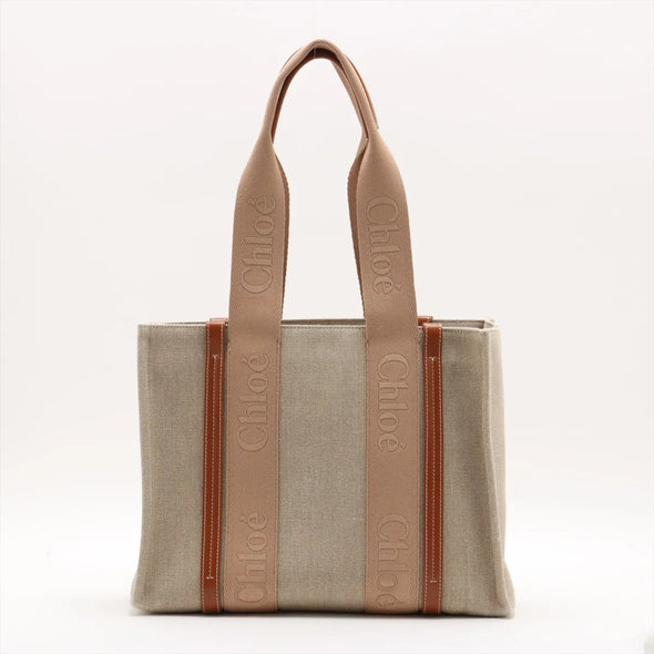 Chloe Brown and Beige Canvas Medium Woody Tote Bag [Clearance Sale]