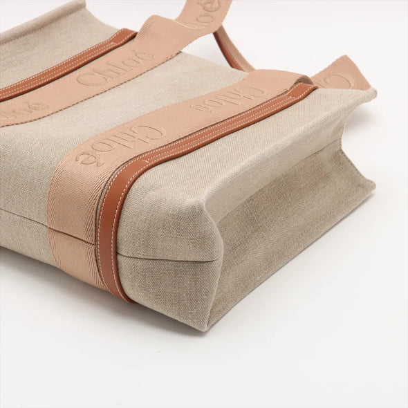 Chloe Brown and Beige Canvas Medium Woody Tote Bag [Clearance Sale]