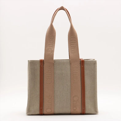 Chloe Brown and Beige Canvas Medium Woody Tote Bag [Clearance Sale]