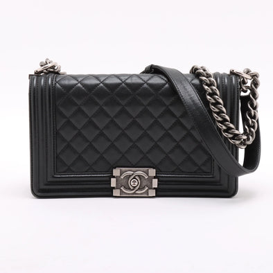 Chanel Black Caviar Calfskin Boy Chanel Flap Closure Handbag [Clearance Sale]