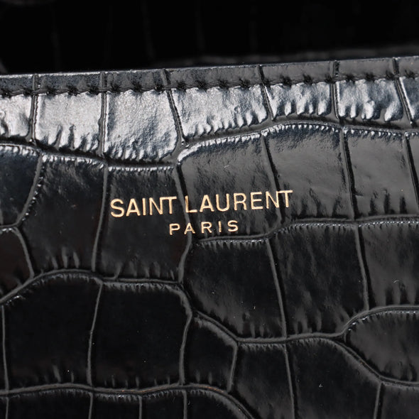 Saint Laurent Black Mock Croc Leather Cassandra Mini Top Handle [Clearance Sale]